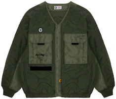 AAPE Military Green Utility Jacket with Dual Pockets for Men AAPJKM7548XXJ AAPE Military Green Utility Jacket with Dual Pockets for Men AAPJKM7548XXJ