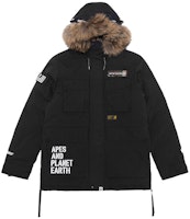 Aape Multi-Pocket Down Jacket with Logo Print and Fur Hood - . AAPDNM7233XXB Aape Multi-Pocket Down Jacket with Logo Print and Fur Hood - . AAPDNM7233XXB