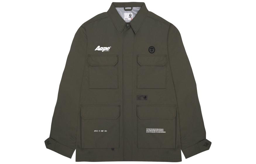 Shop AAPE Multi-Pocket Utility Jacket with Ape Face Badge & Letter Print AAPLJM7616XXL