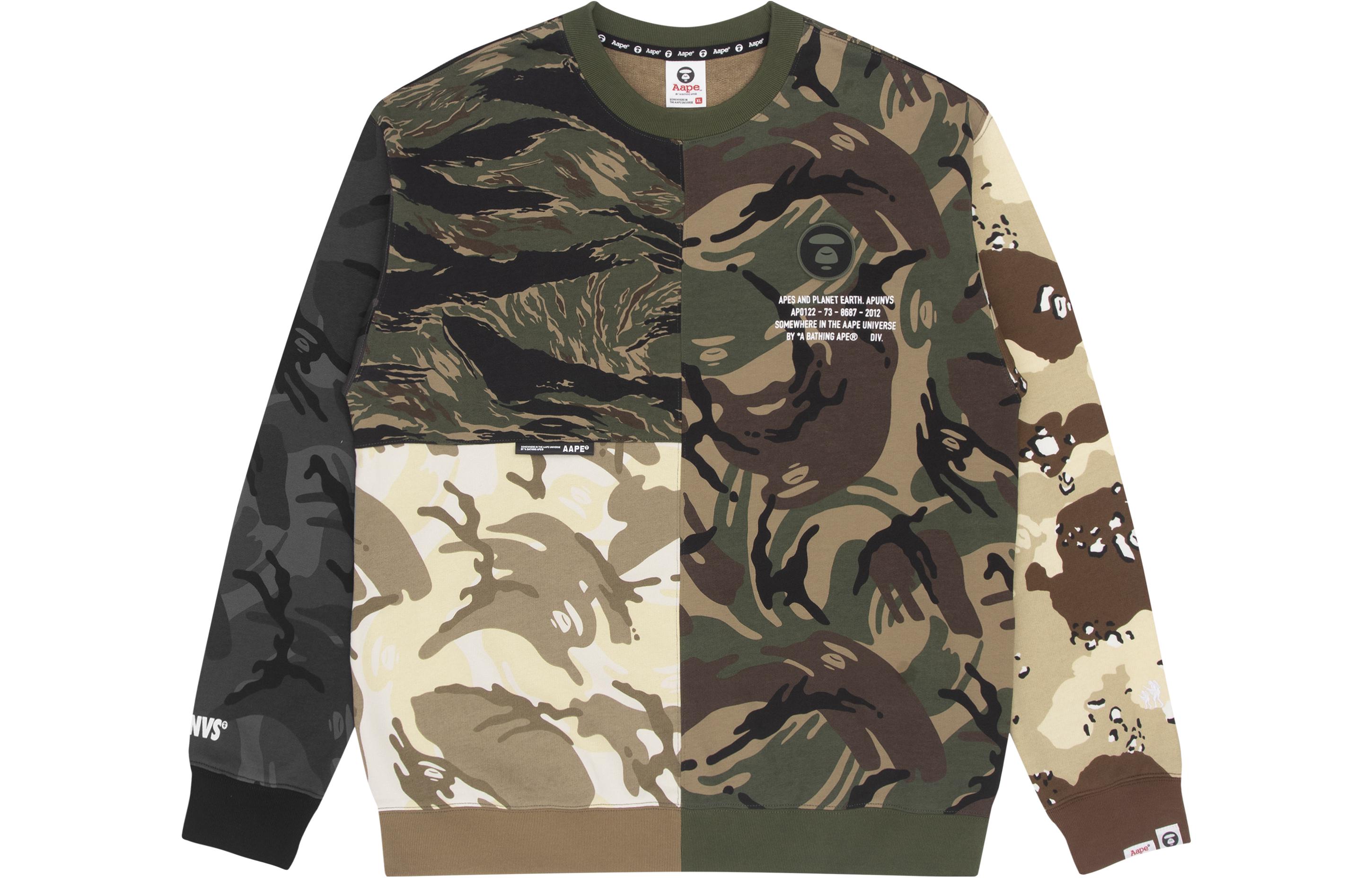AAPE Multicolor Camo Letter Print Crewneck Sweatshirt Green AAPSWM3874XAI