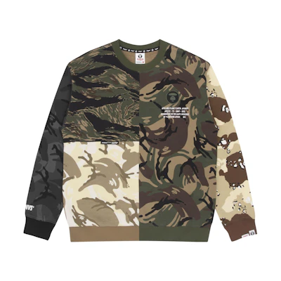 AAPE Multicolor Camo Letter Print Crewneck Sweatshirt Green AAPSWM3874XAI