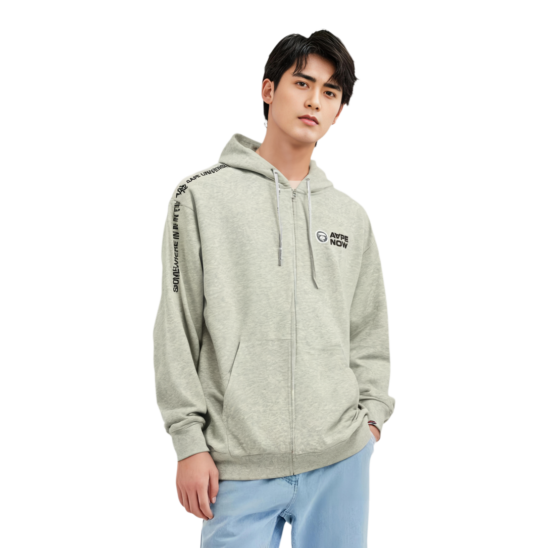 Shop AAPE Oversized Logo Embroidered Sweatshirt White/Grey Long Sleeve AAPSWMB327XAN