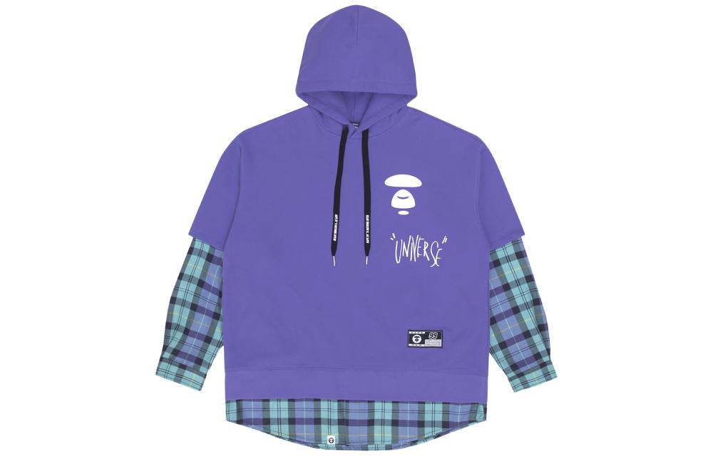 AAPE Plaid Letter Print Fleece Pullover Layered Sweatshirt AAPSWM3848XXH-1