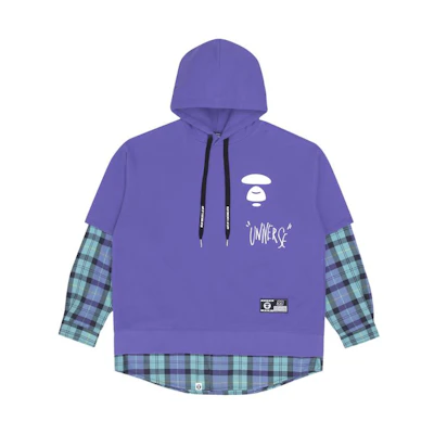 AAPE Plaid Letter Print Fleece Pullover Layered Sweatshirt AAPSWM3848XXH-1
