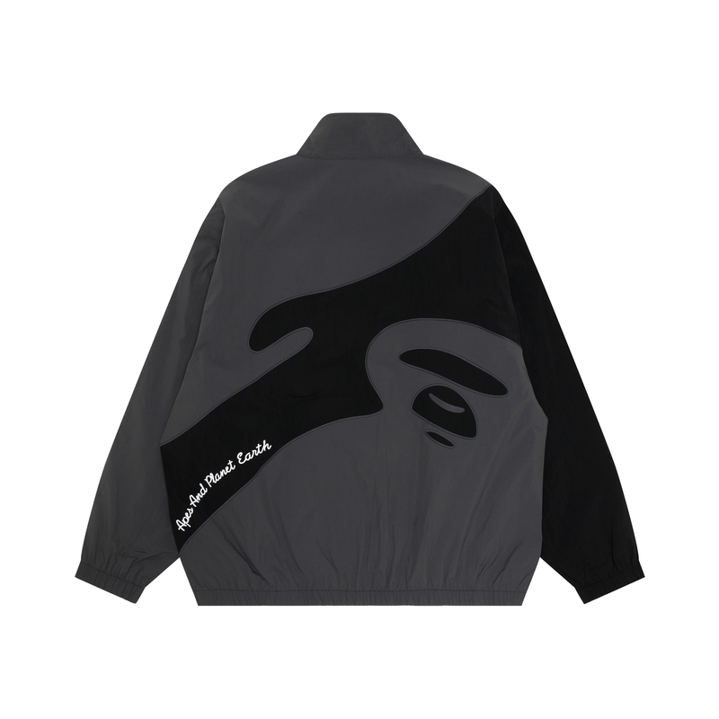 Lookbook 아페 레트로 컬러블록 엠브로이더드 원숭이 로고 스탠드 칼라 집업 재킷 남성용 AAPLJM7642XXM