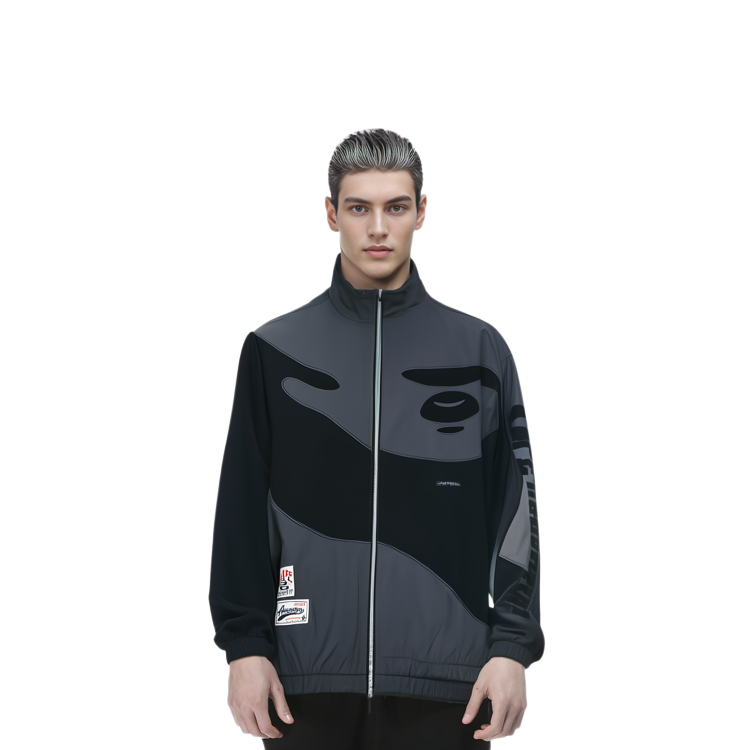 Shop 아페 레트로 컬러블록 엠브로이더드 원숭이 로고 스탠드 칼라 집업 재킷 남성용 AAPLJM7642XXM