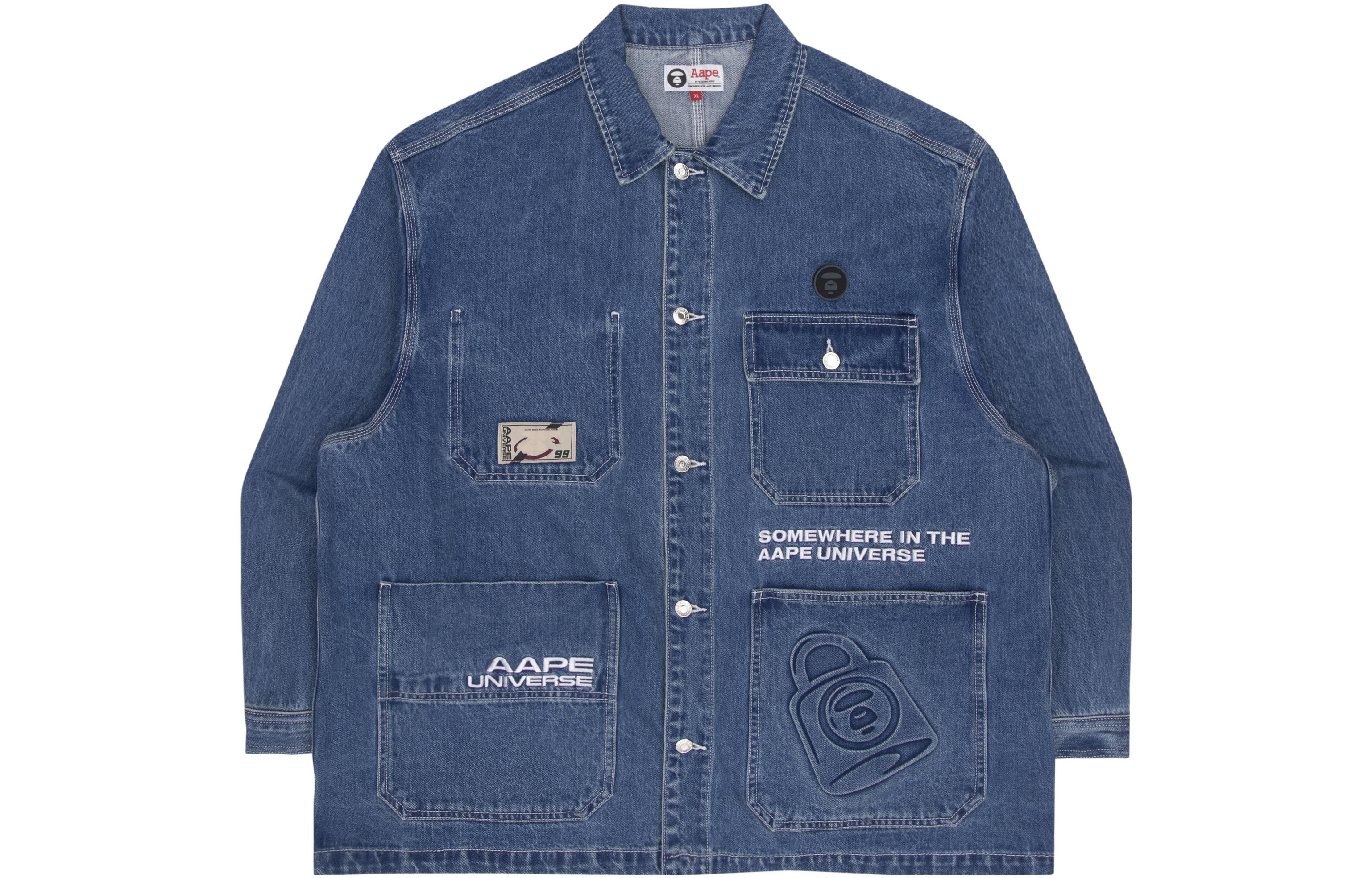Aape SS22  Blue Denim Jacket with Logo Embroidery and Multiple Pockets. AAPLJM7506XXI