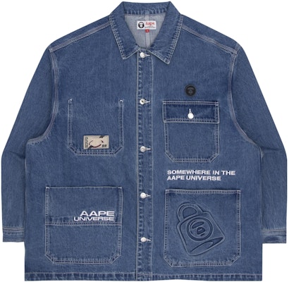 Aape SS22 Jaket Denim Biru dengan Bordir Logo dan Banyak Kantong. AAPLJM7506XXI Order Aape SS22 Jaket Denim Biru dengan Bordir Logo dan Banyak Kantong. AAPLJM7506XXI