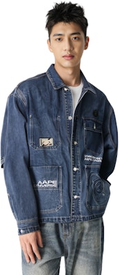 Aape SS22 Jaket Denim Biru dengan Bordir Logo dan Banyak Kantong. AAPLJM7506XXI Details for Aape SS22 Jaket Denim Biru dengan Bordir Logo dan Banyak Kantong. AAPLJM7506XXI