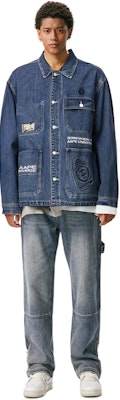Aape SS22 Jaket Denim Biru dengan Bordir Logo dan Banyak Kantong. AAPLJM7506XXI Cheap Aape SS22 Jaket Denim Biru dengan Bordir Logo dan Banyak Kantong. AAPLJM7506XXI