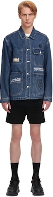 Aape SS22 Jaket Denim Biru dengan Bordir Logo dan Banyak Kantong. AAPLJM7506XXI 1