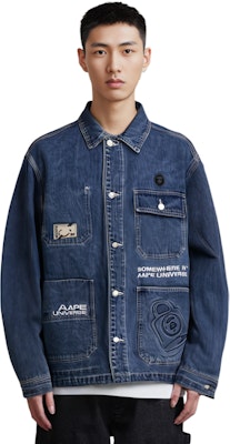 Aape SS22 Jaket Denim Biru dengan Bordir Logo dan Banyak Kantong. AAPLJM7506XXI 2