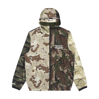 Aape SS22 Camo Patchwork Letter Print Casual Hooded Jacket AAPLJM7497XAI