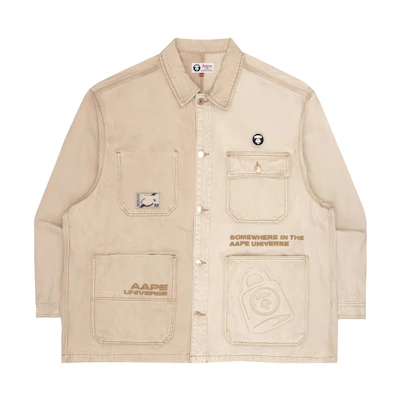 Aape SS22 Embroidered Logo Patchwork Denim Jacket Khaki Color. AAPLJM7506XBI
