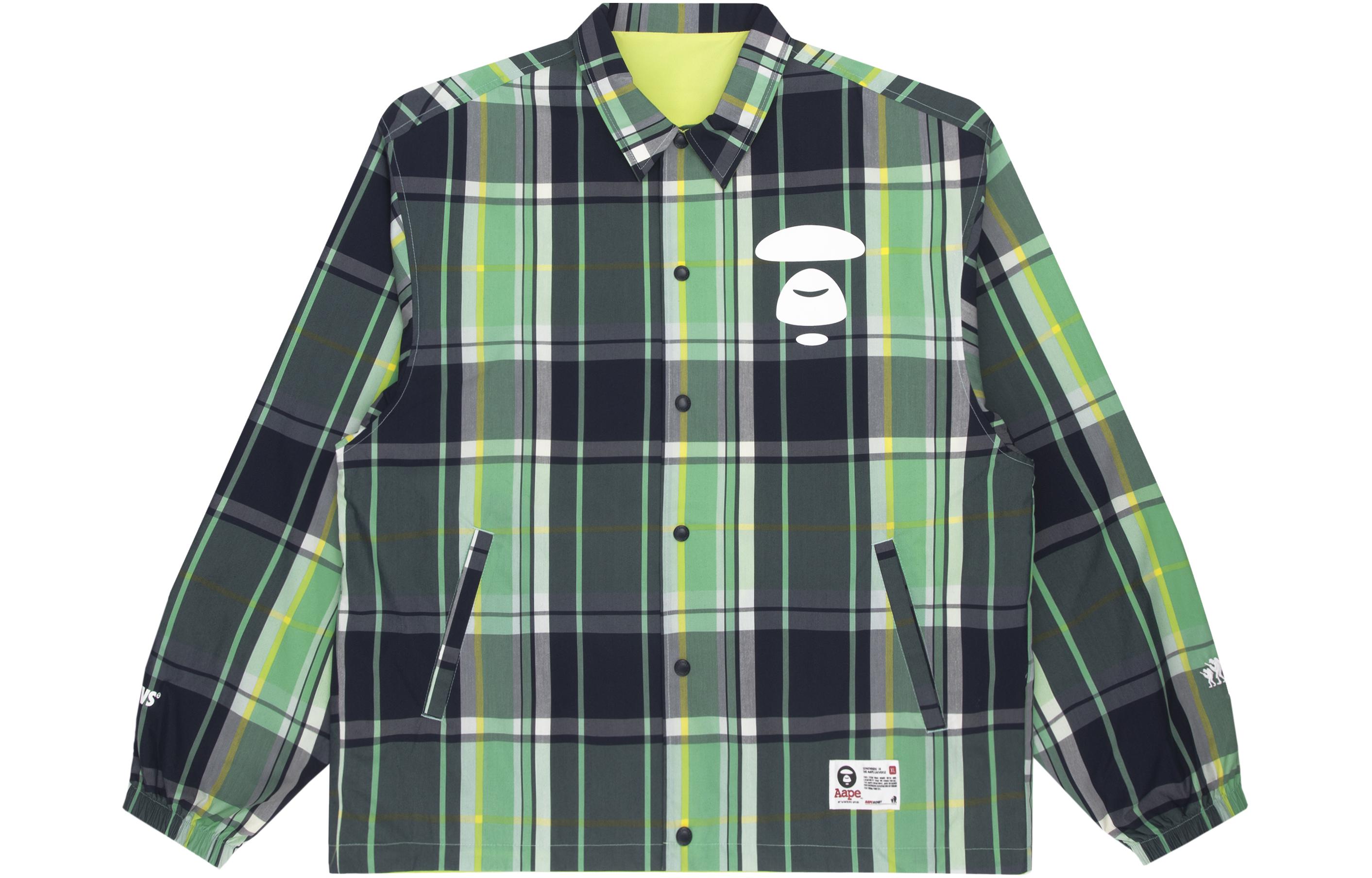 Aape SS22  Reversible Plaid Jacket with Ape Face Badge and Letter Print. AAPLJM7504XXI