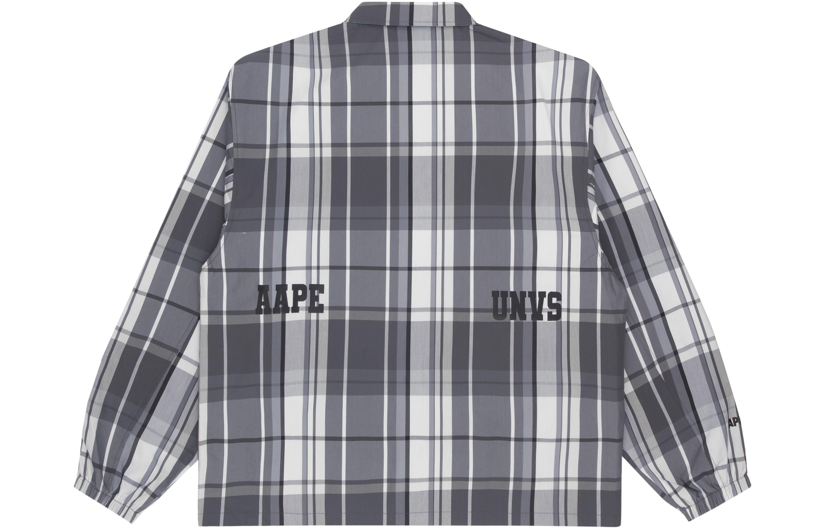Lookbook AAPE SS22 리버시블 체크 자켓 - 원숭이 얼굴 배지 및 레터 프린트. AAPLJM7504XXI