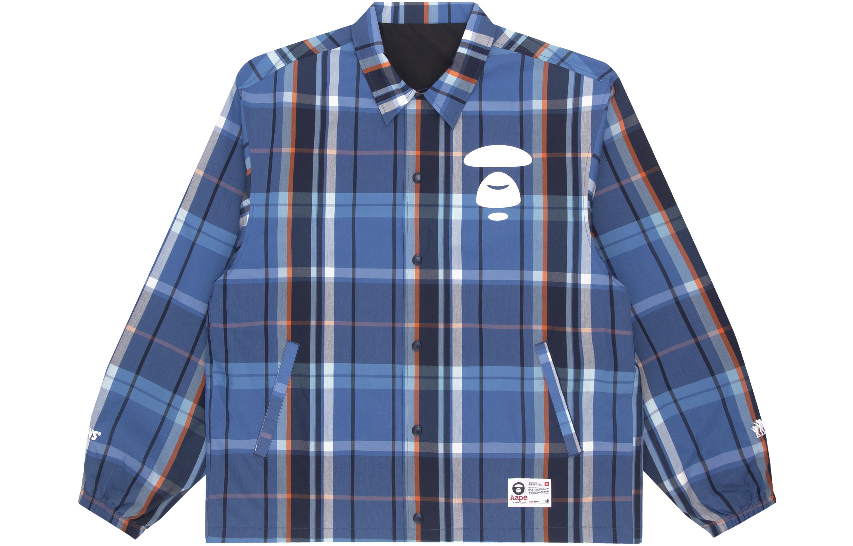 Details for AAPE SS22 리버시블 체크 자켓 - 원숭이 얼굴 배지 및 레터 프린트. AAPLJM7504XXI