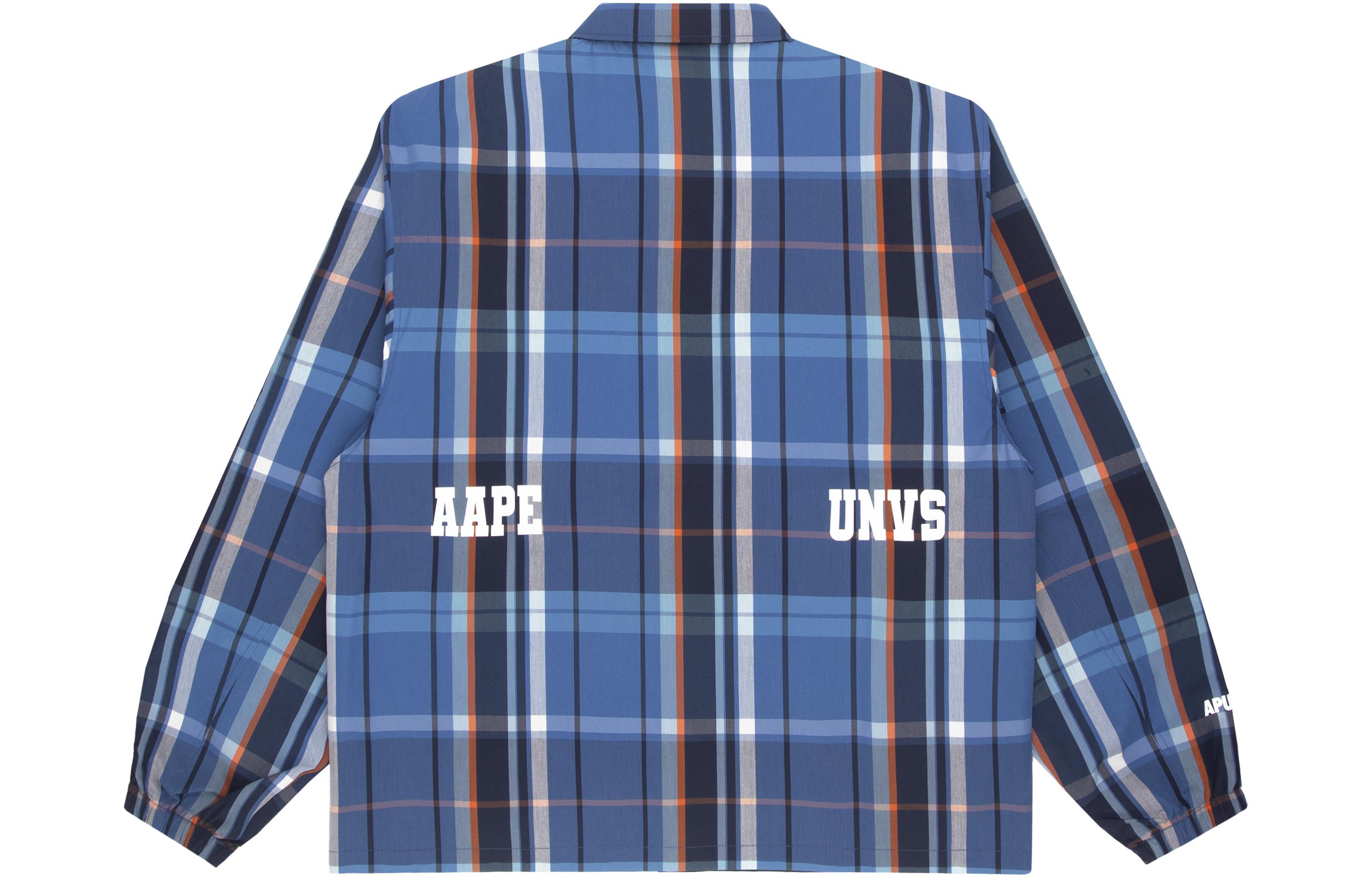 Sizing AAPE SS22 리버시블 체크 자켓 - 원숭이 얼굴 배지 및 레터 프린트. AAPLJM7504XXI