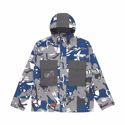 Aape SS22 Alphabet Print Multi-Pocket Camo Patchwork Hoodie Jacket Grey Mens AAPLJM7503XAI