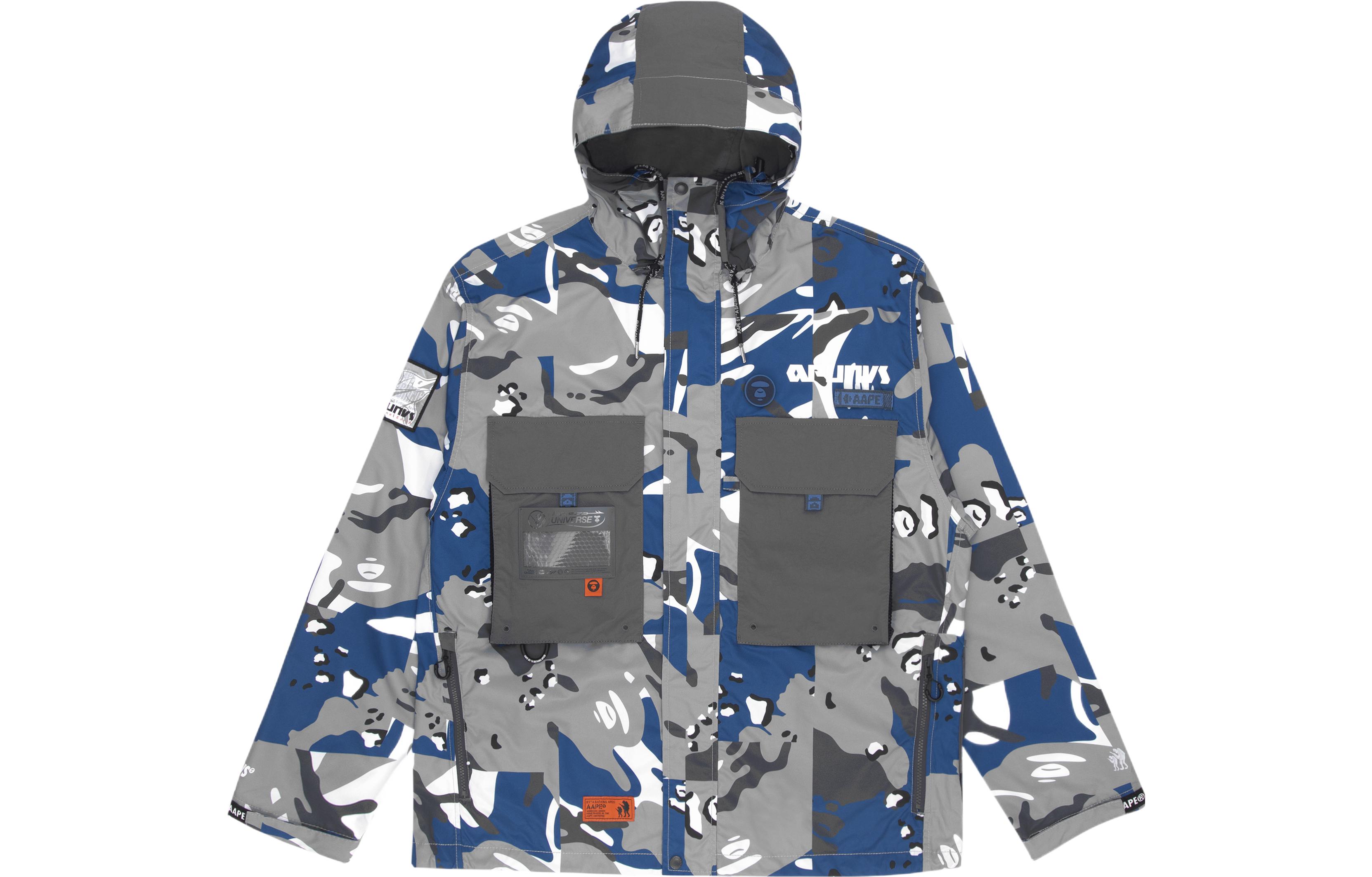 Order Aape SS22 알파벳 프린트 카모 포켓 패치워크 후드 재킷 그레이 남성용 AAPLJM7503XAI