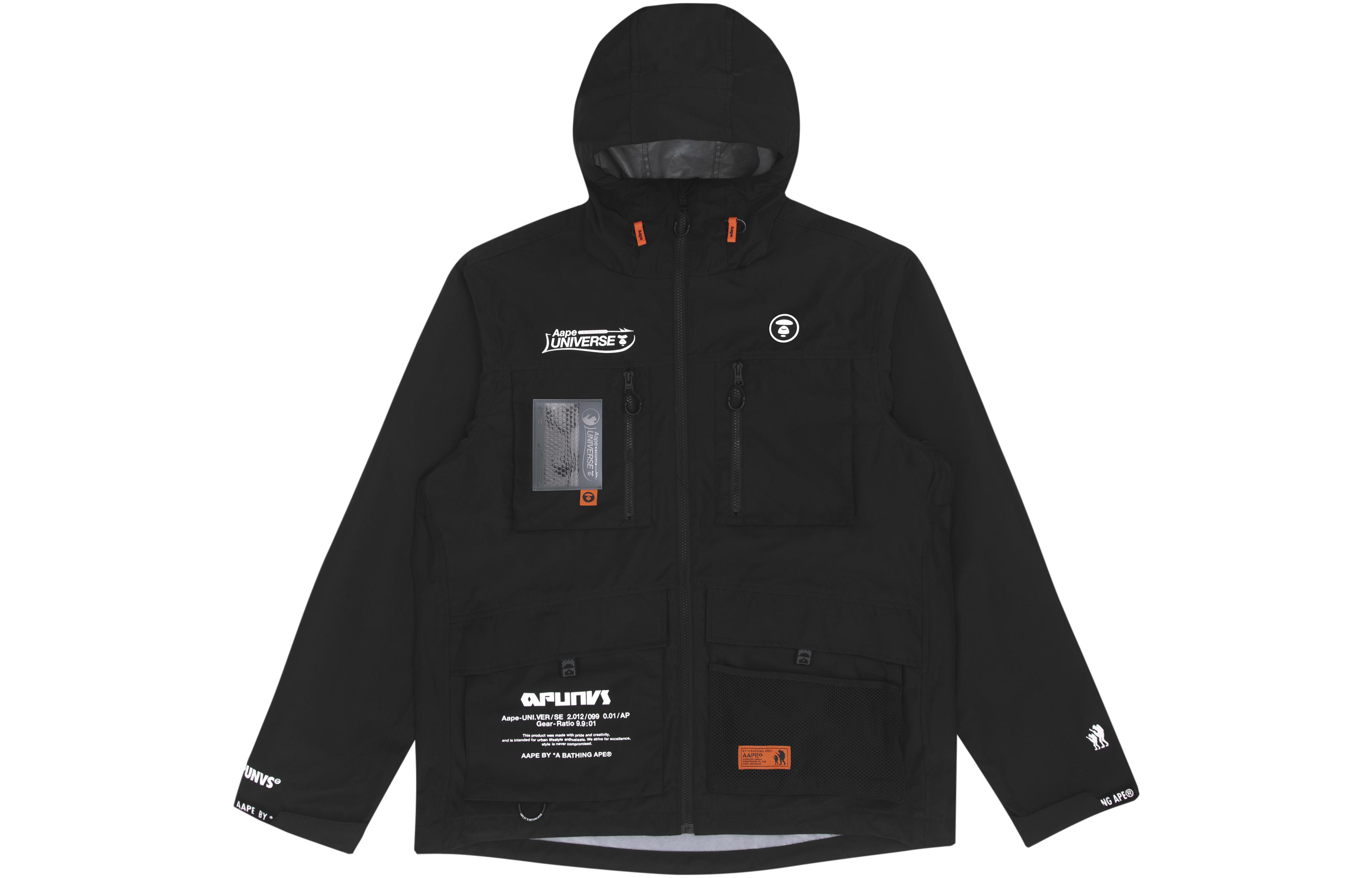 AAPE SS22 Multi-Pocket Zip Hoodie Jacket with Ape Logo & Letter Print AAPLJM7501XXI