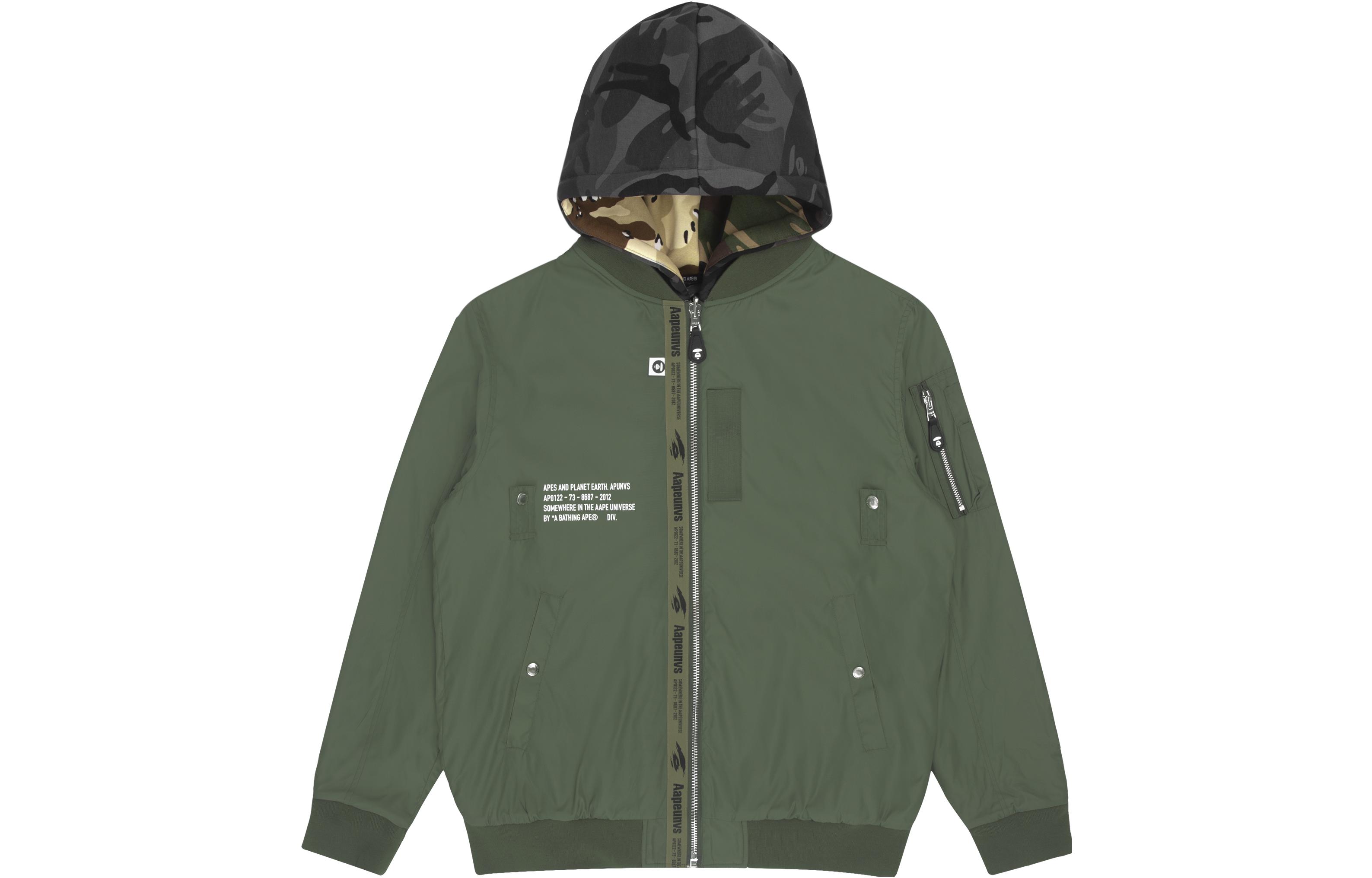 AAPE SS22 Reversible Hooded Jacket Camo Letter Print Khaki Green AAPLJM7499XAI