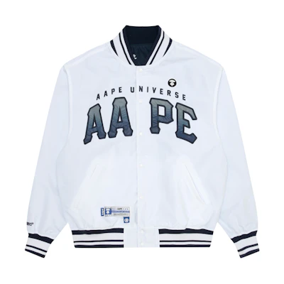 Aape SS23 All-Over Letter Print Reversible Baseball Jacket. AAPLJM7581XXK