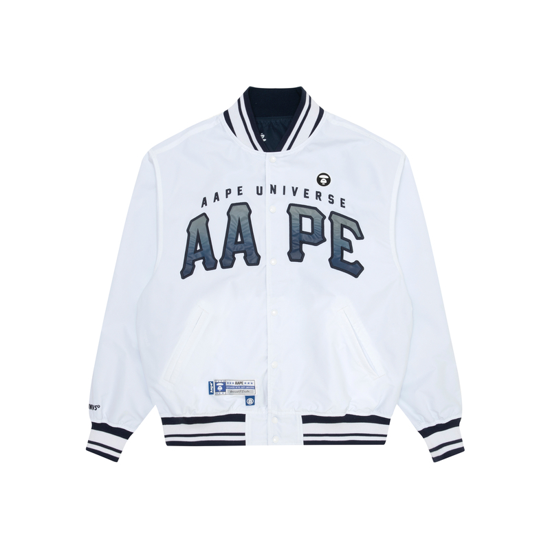 Order Aape SS23 올오버 레터 프린트 리버서블 야구 재킷 AAPLJM7581XXK