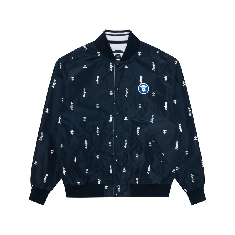 Shop Aape SS23 올오버 레터 프린트 리버서블 야구 재킷 AAPLJM7581XXK