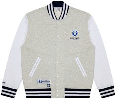 Aape SS23 Ape Logo Letter Printed Loose Baseball Jacket Men Grey White. AAPSWM3988XAK Aape SS23 Ape Logo Letter Printed Loose Baseball Jacket Men Grey White. AAPSWM3988XAK