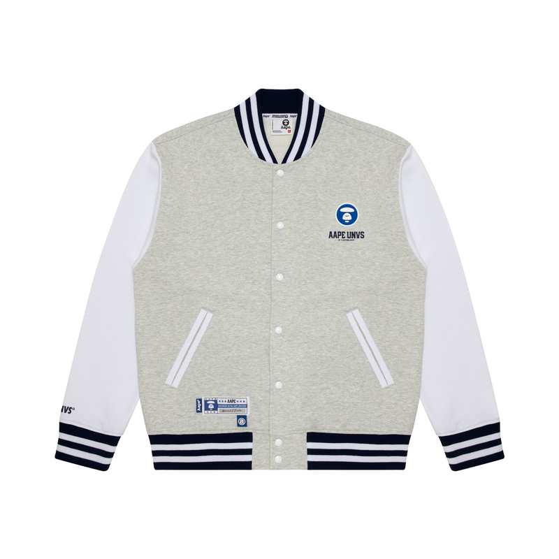 Order 아페 SS23 로고 레터 프린트 루즈핏 야구 재킷 남성 그레이 화이트. AAPSWM3988XAK