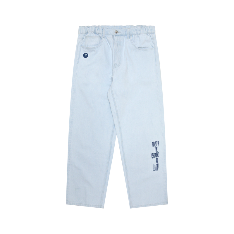 Order 아페 SS24 블루 스트레이트진 - 원숭이 로고와 레터 자수. AAPJNMA681XAM