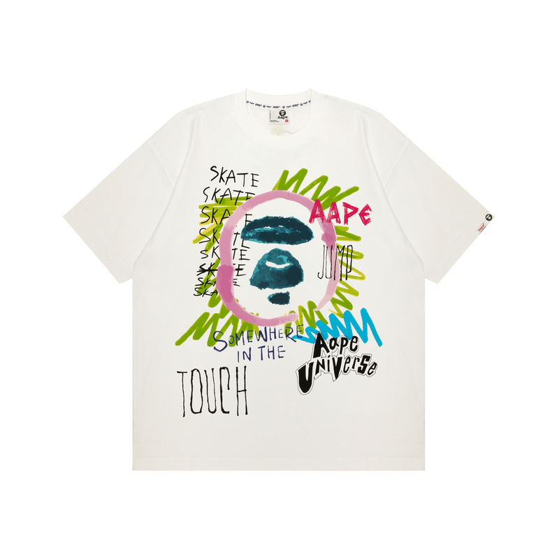 AAPE SS24 White Graffiti Street Print Crewneck Short Sleeve T-Shirt AAPTEM1432XXM