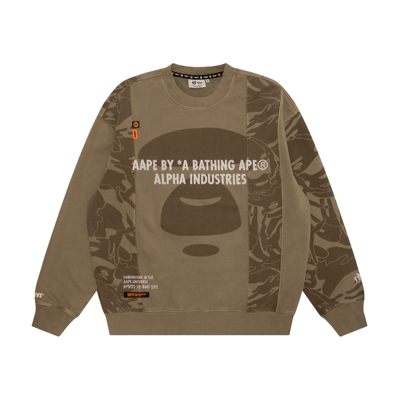 AAPE x Alpha FW22 Colorblock Crewneck Sweater Casual Printed Pullover AAPSWM9621XXJ
