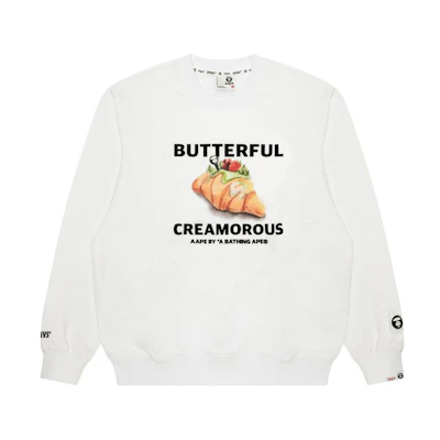 AAPE B&C Butter and Bread Ape Graphic Crewneck Sweatshirt White Unisex AAPSWM9693XXL