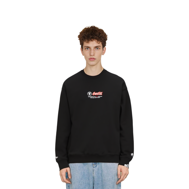 Shop AAPE x Coca-Cola FW22 Black Bubble Logo Print Crewneck Sweatshirt Loose Fit AAPSWM9580XXJ-1