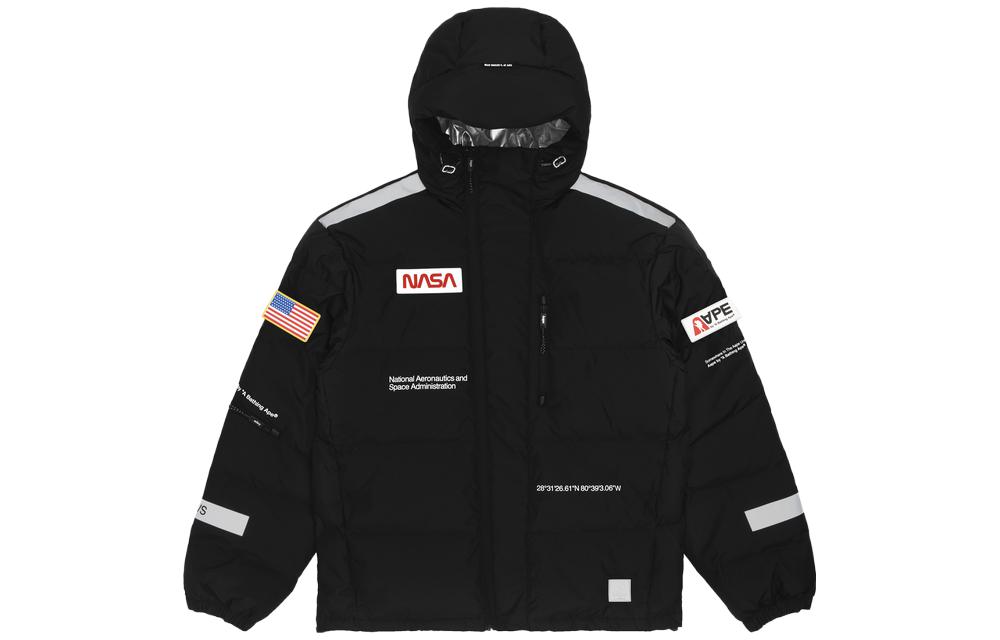 Order Aape x NASA 리플렉티브 로고 패치워크 두꺼운 집업 후드 재킷 남성용. AAPJKM9329XXD