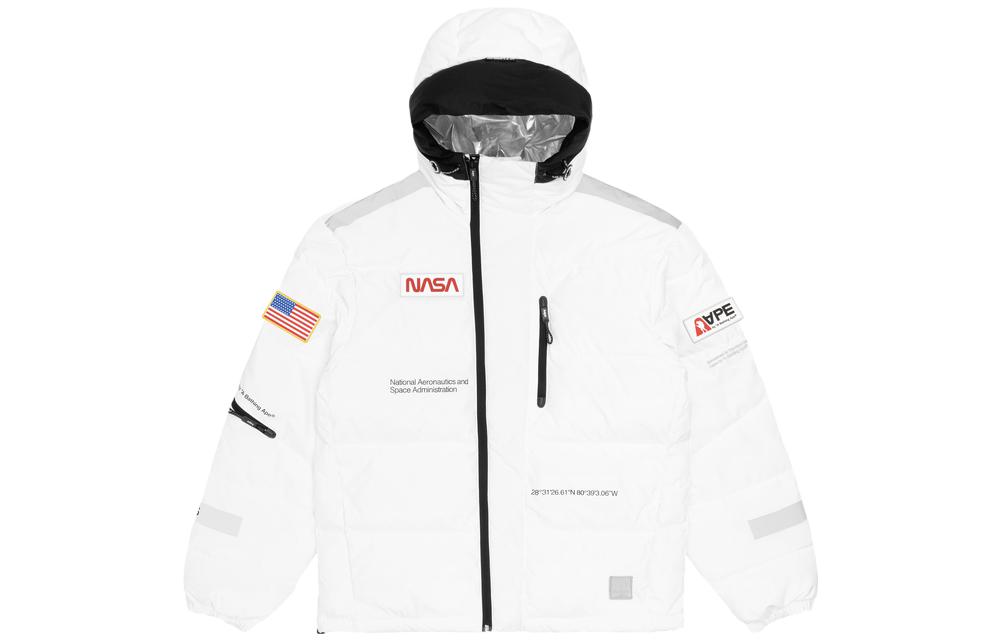 Shop Aape x NASA 리플렉티브 로고 패치워크 두꺼운 집업 후드 재킷 남성용. AAPJKM9329XXD