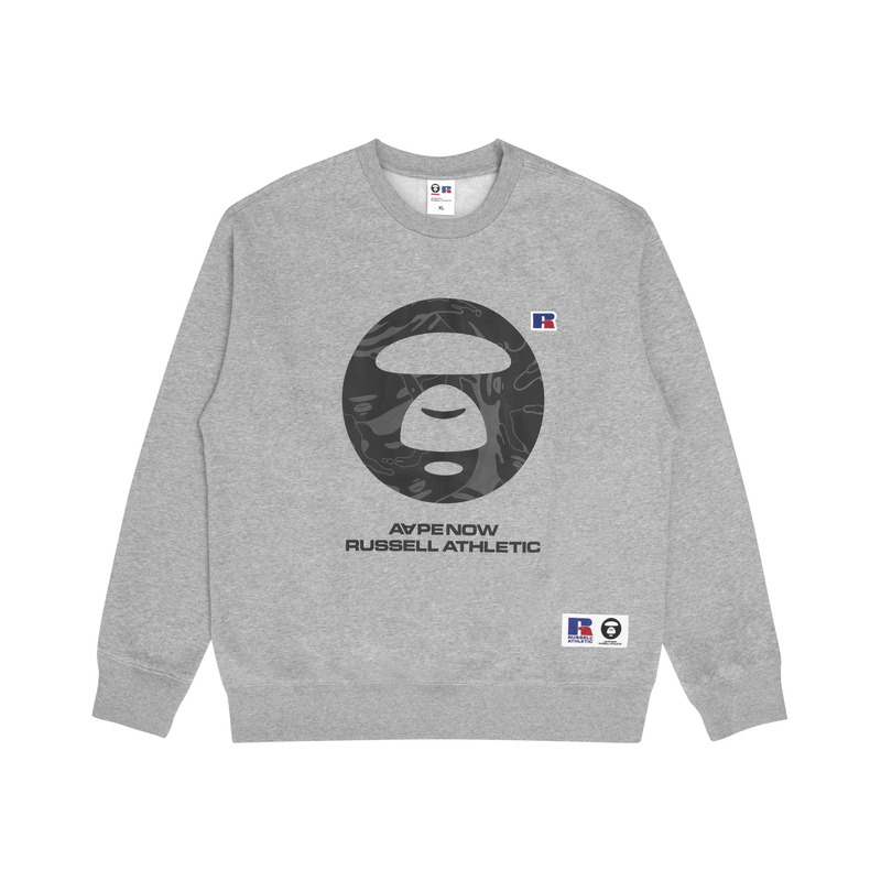 AAPE x Russell FW22 Camo Ape Logo Letter Print Fleece Crewneck Sweatshirt Men AAPSWM9638XXJ
