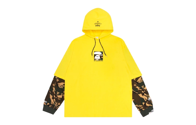 AAPE Yellow Camo Letter Print Patchwork Hoodie AAPLTM0496XXE