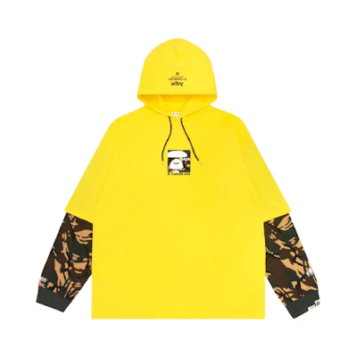 AAPE Yellow Camo Letter Print Patchwork Hoodie AAPLTM0496XXE