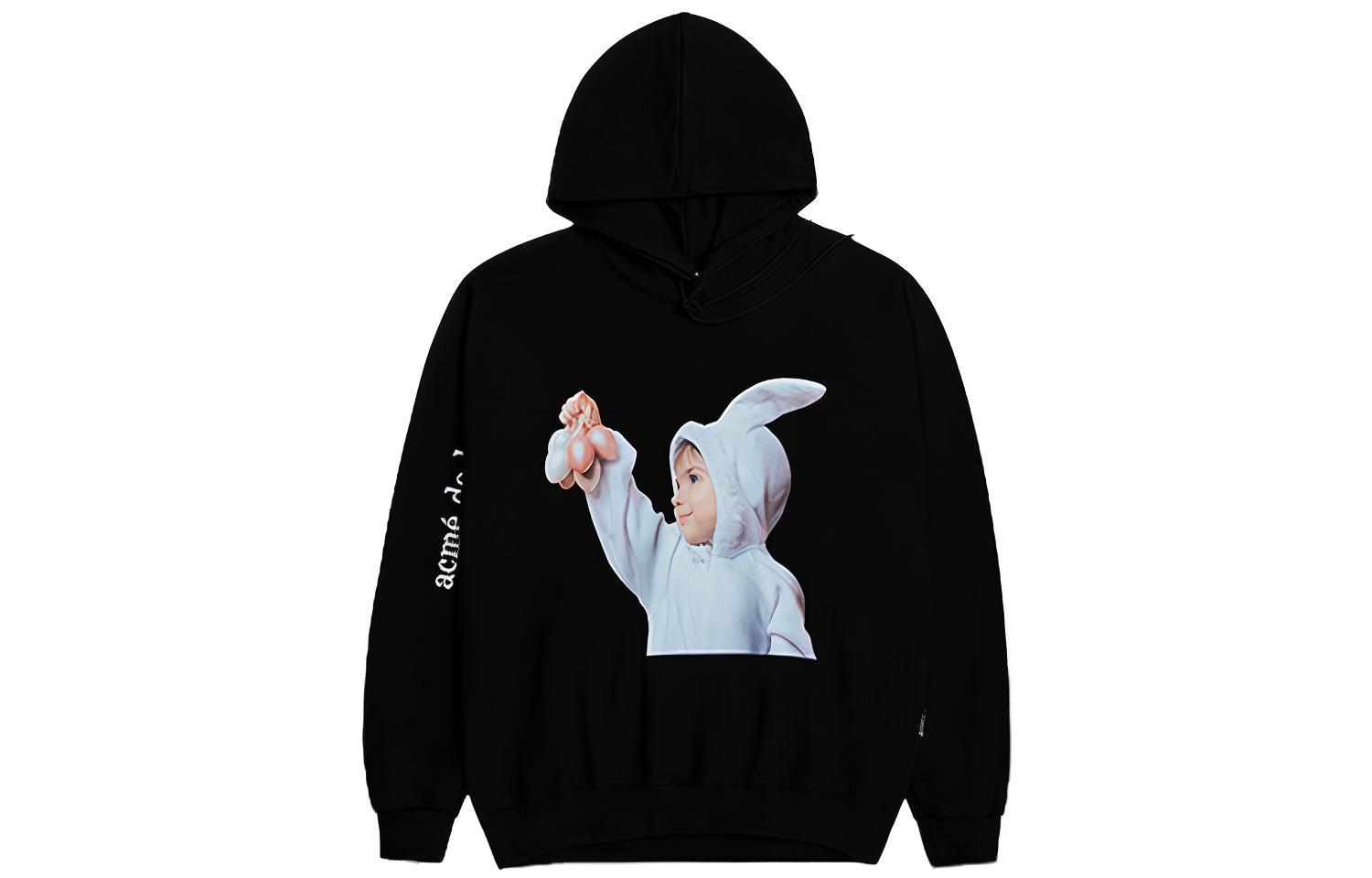 acmé de la vie ACME DE LA VIE ADLV Black Hoodie with Little Bunny Girl Print Unisex ADLV-20SS-HDBKBF-RBT