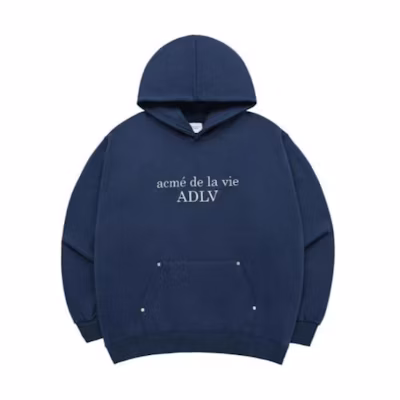 acmé de la vie ACME DE LA VIE ADLV Navy Blue Unisex Logo Embroidered Hoodie ADLV-24SS-HDCSBR-NVY