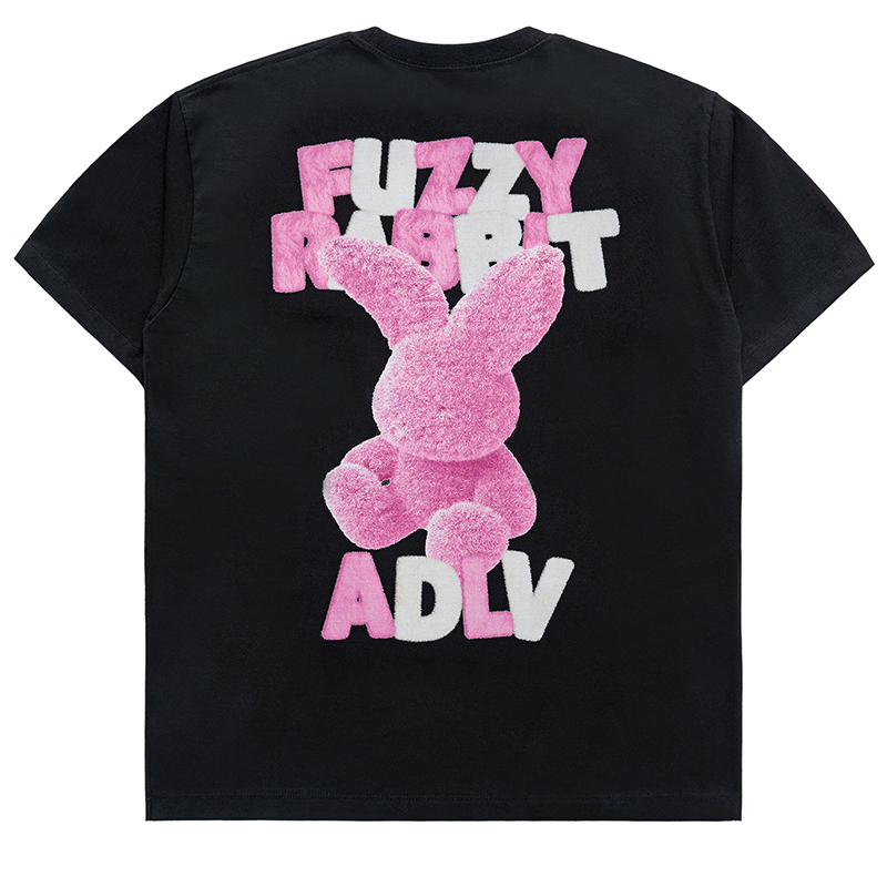 Acmé De La Vie Acme de la Vie ADLV SS24 Fuzzy Text Rabbit Graphic Unisex Black Tee. ADLV-24SS-SSAFFR-BLK