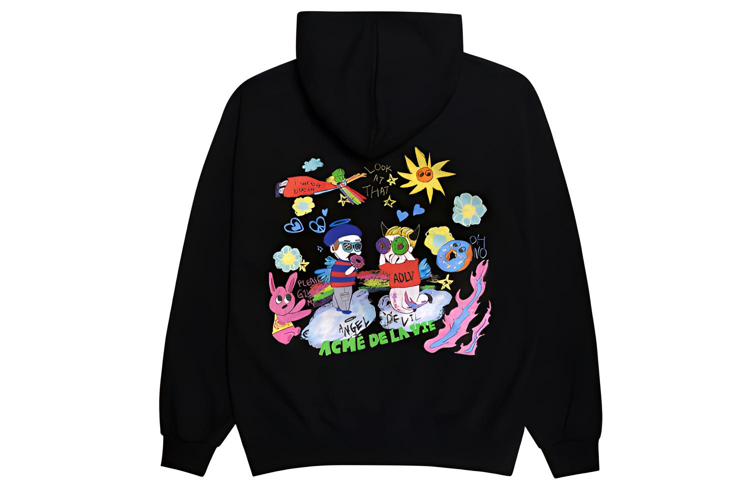 acmé de la vie/ADLV Angel & Devil Cartoon Graphic Hoodie Unisex Black ADLV-20FW-HDADAD-BLK