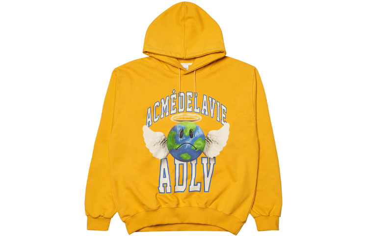 acmé de la vie ADLV Angel Earth Cartoon Print Hoodie Unisex Mustard Yellow ADLV-21FW-HDAAGB-MST