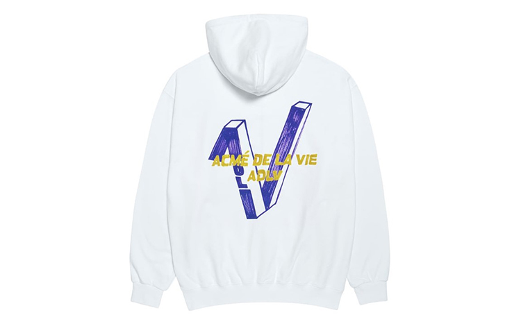 acmé de la vie ADLV Big V Logo Zip Hoodie Unisex White ADLV-20FW-ZULGMK-WHT