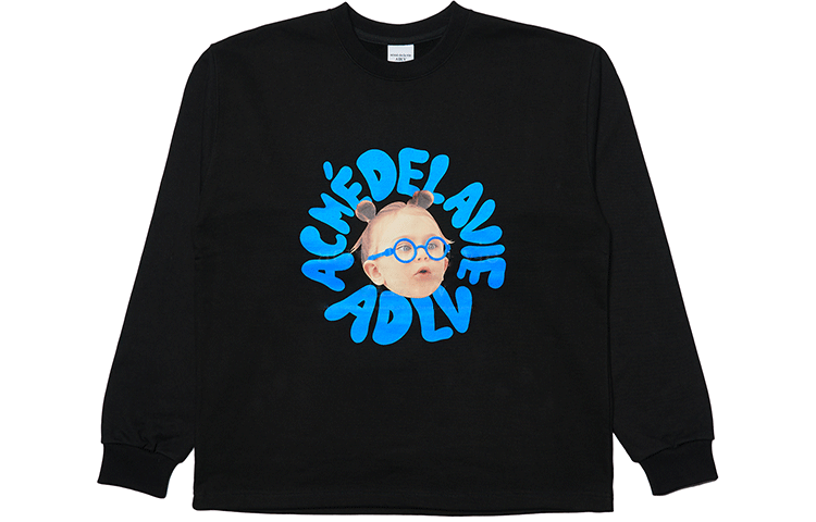 acmé de la vie ADLV Black Crewneck Sweatshirt Blue Glasses Kid Unisex Design ADLV-21FW-SWABGL-BLK