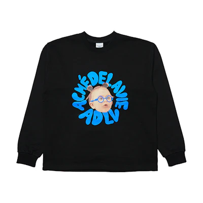 acmé de la vie ADLV Black Crewneck Sweatshirt Blue Glasses Kid Unisex Design ADLV-21FW-SWABGL-BLK