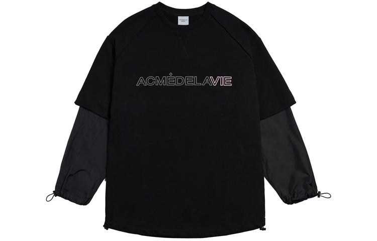 acmé de la vie/ADLV Black Drawstring Sleeve Layered Crewneck Sweatshirt Unisex ADLV-21SS-SWLWVS-BLK